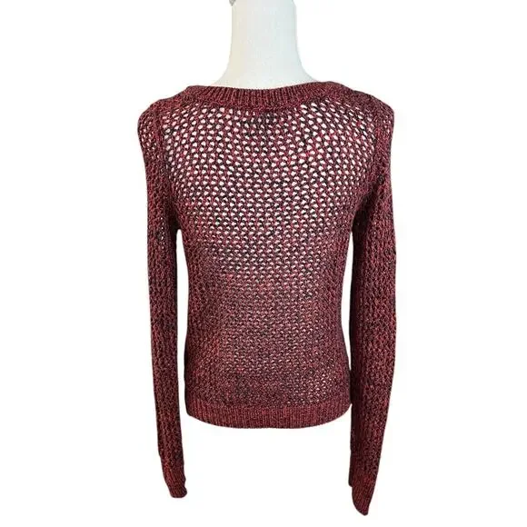 Old navy burnt orange crochet sweater casual fall Y2K boho open knit Crewneck - Picture 4 of 7